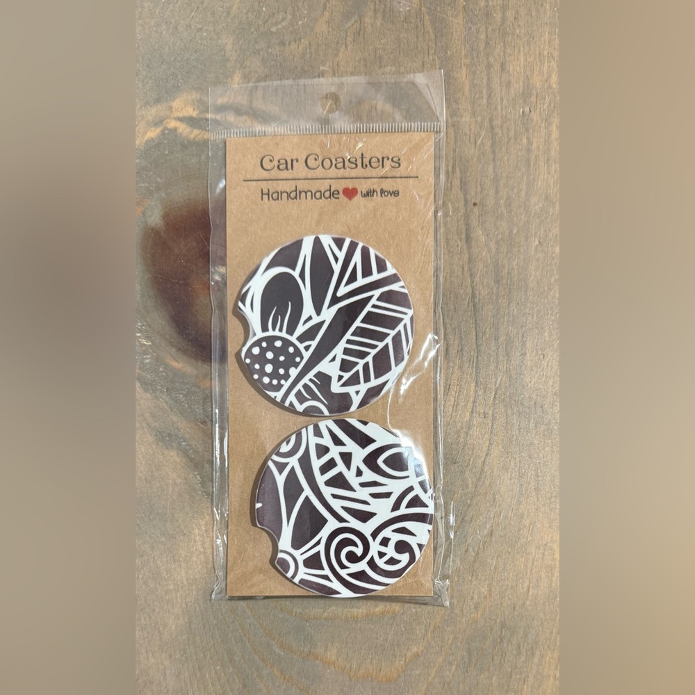 Ceramic Mandala Car Coasters - Set of Two - Custom Made!